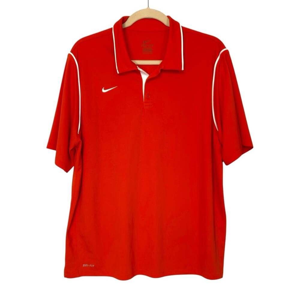 Nike Dri Fit Polo Shirt 2XL Orange White Performance Golf Short Sleeve Swoosh